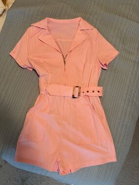 Pink Short-Sleeve Belted Romper